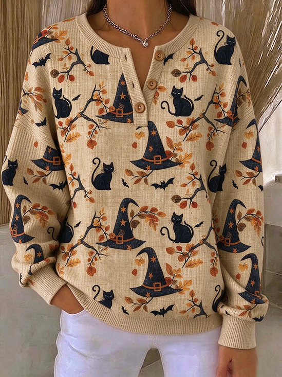 Henley Collar Buckle Vintage Halloween Sweatshirt
