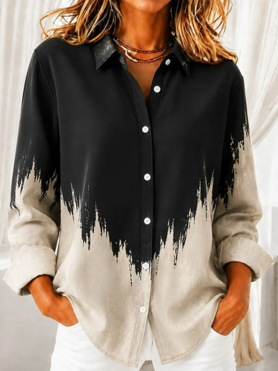 Women's Long Sleeve Shirt Spring/Fall Black Abstract Buckle Shirt Collar Regular Sleeve Daily Going Out Casual Top