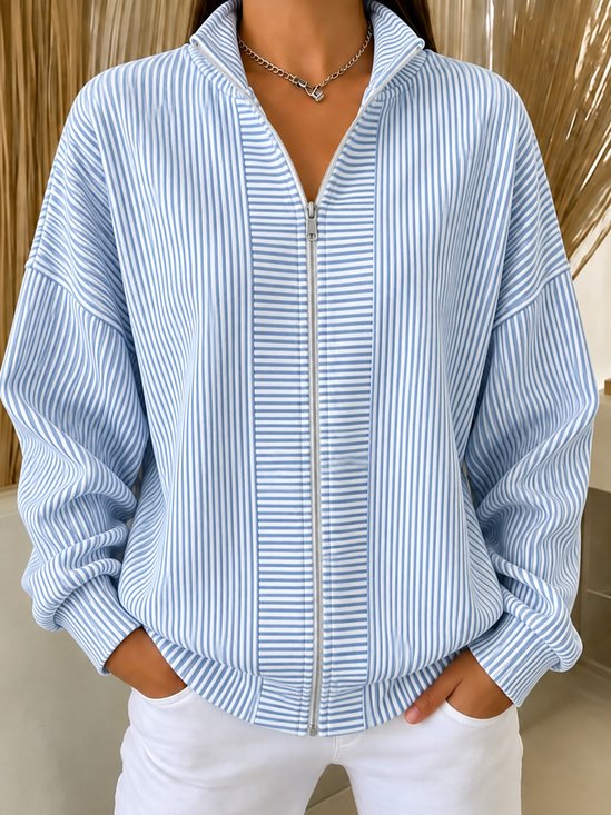 Striped Casual Stand Collar Jacket