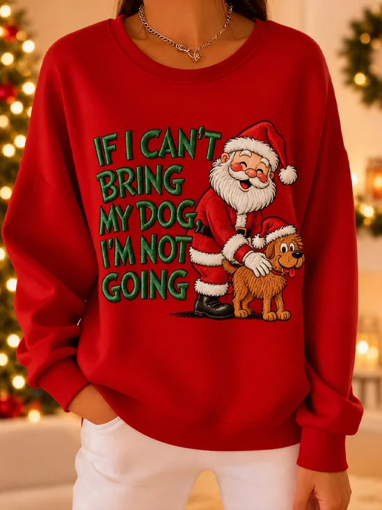 Casual Santa & Cute Dog Print Sweatshirt