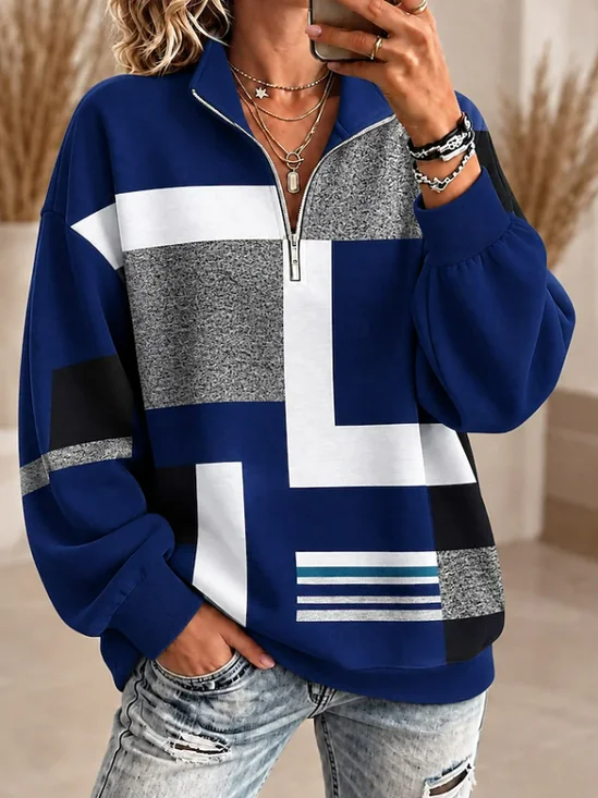 Casual Abstract Shawl Collar Sweatshirt
