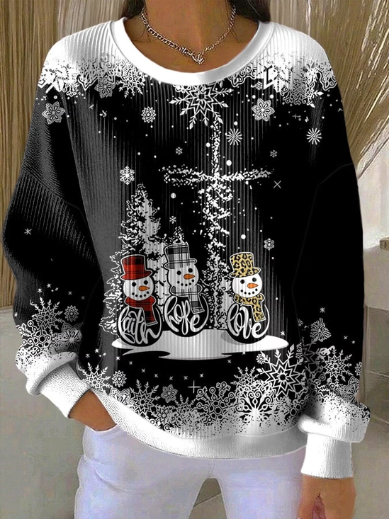 Christmas Printing Casual Loose Sweatshirt