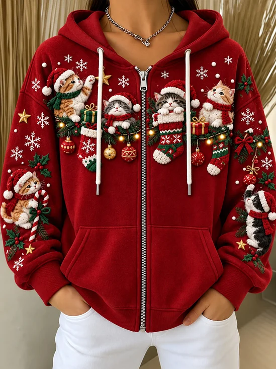 Casual Fun Christmas Cat Jacket