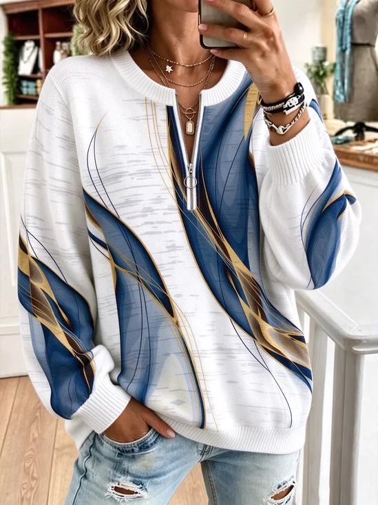 Casual Crew Neck Abstract Regular Fit Sweatshirt