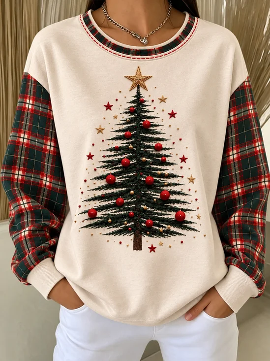 Christmas Tree Crew Neck Casual Sweatshirt