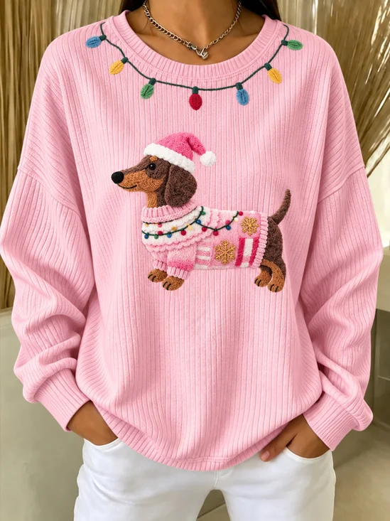Casual Cute Dachshund Christmas  Vibe Crew Neck Sweatshirt