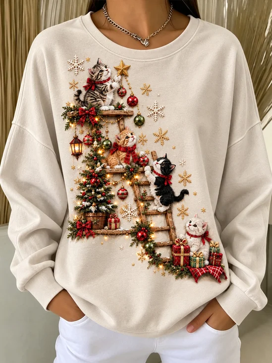 Fun Christmas Kitten Graphic Sweatshirt