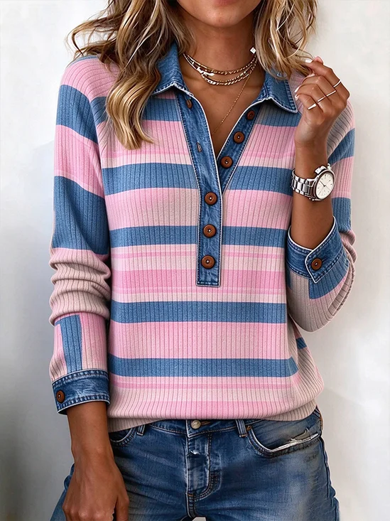 Simple Faux Denim Print Graphic Printing Sweatshirt
