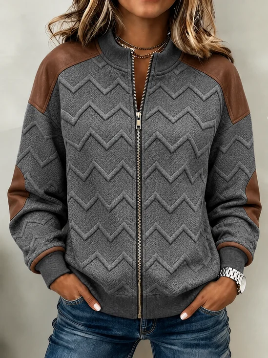 Abstract Casual Stand Collar Zipper Jacket