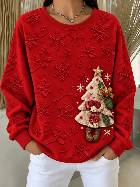 Casual Christmas Tree Regular Fit Crew Neck Sweatshirt