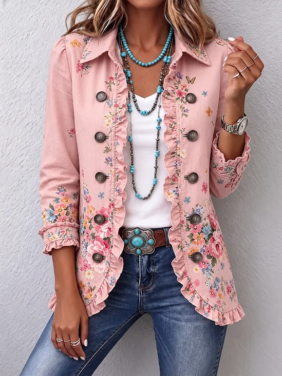 Simple Regular Fit Shawl Collar Buckle Jacket