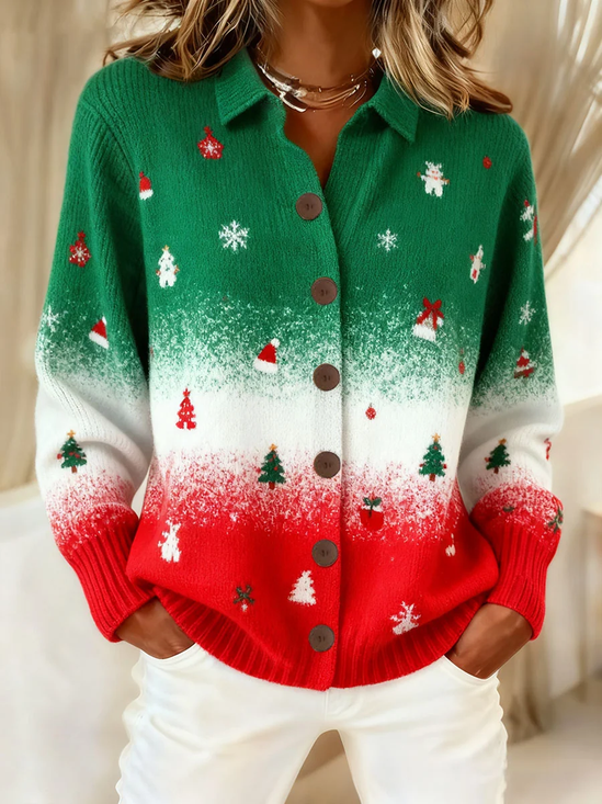 Printing Casual Christmas Cardigan