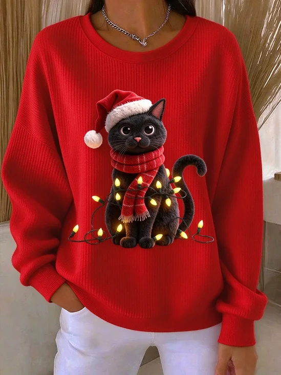 Christmas Black Cat Casual Sweatshirt