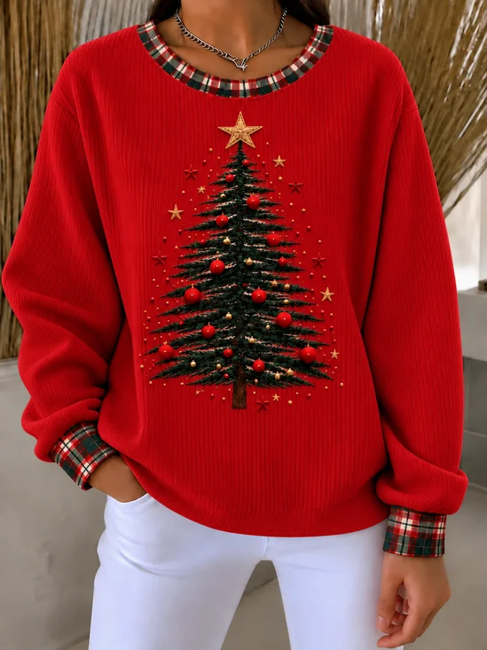 Christmas Tree Regular Fit Crew Neck Party Sweatshirt