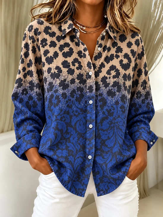 Leopard Print Collar Ombre Vintage Shirt
