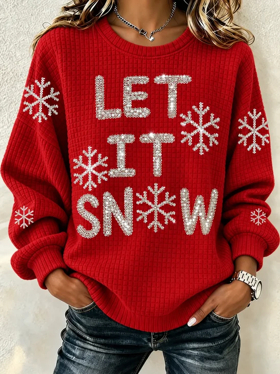 Casual Henley Collar Snowflake Printing Sweatshirt
