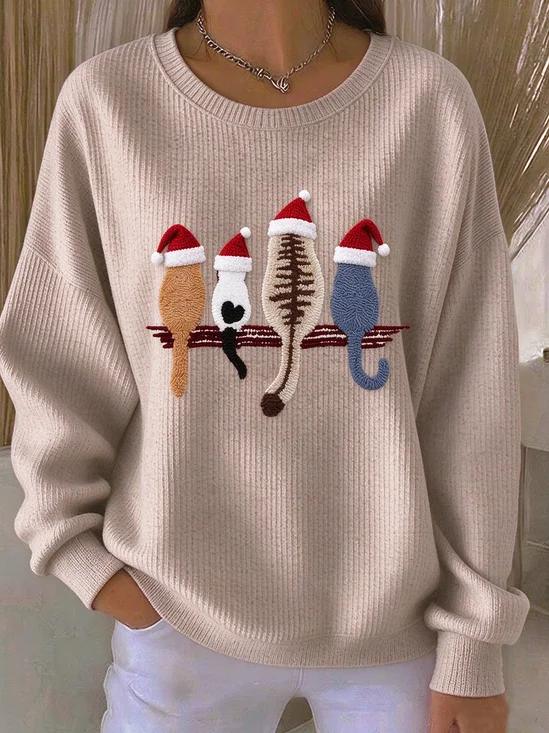 Loose Printing Christmas Cat Casual Sweatshirt