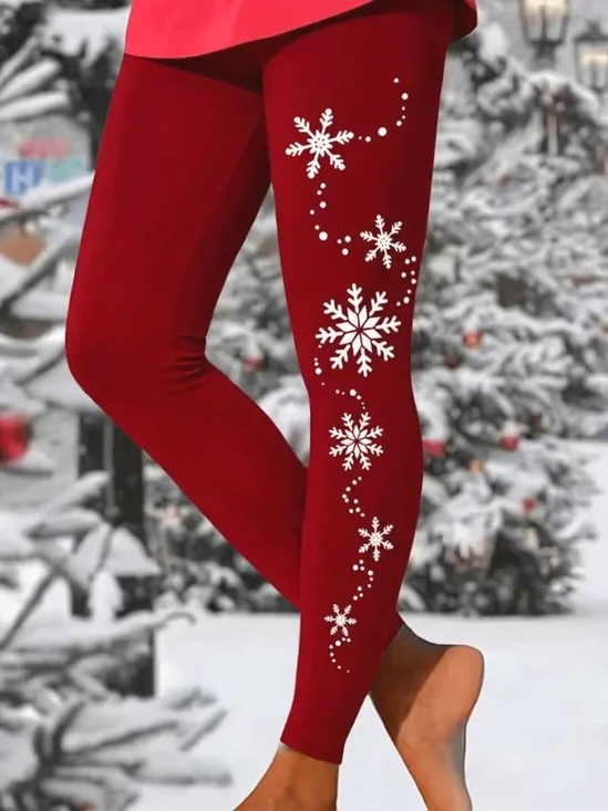 Snowflake Printing Casual Jersey Leggings