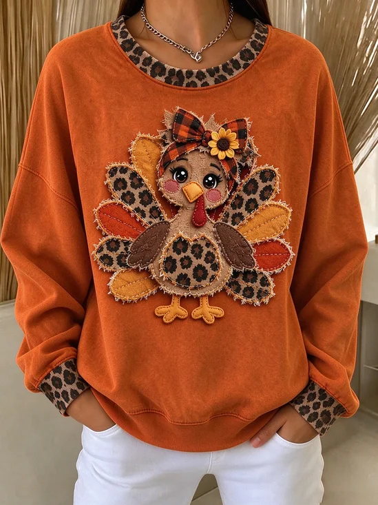 Printing Vintage Turkey Crew Neck Sweatshirt