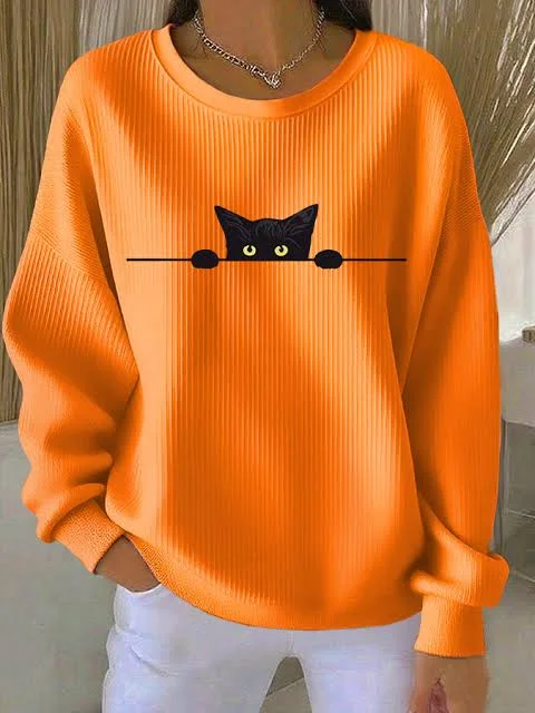 Cat Casual Crew Neck Loose Sweatshirt