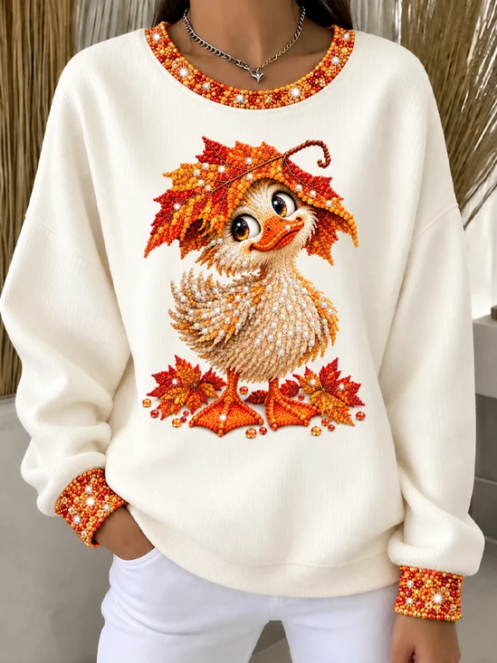 Cute Fall Duck Maple Crew Neck Sweatshirt