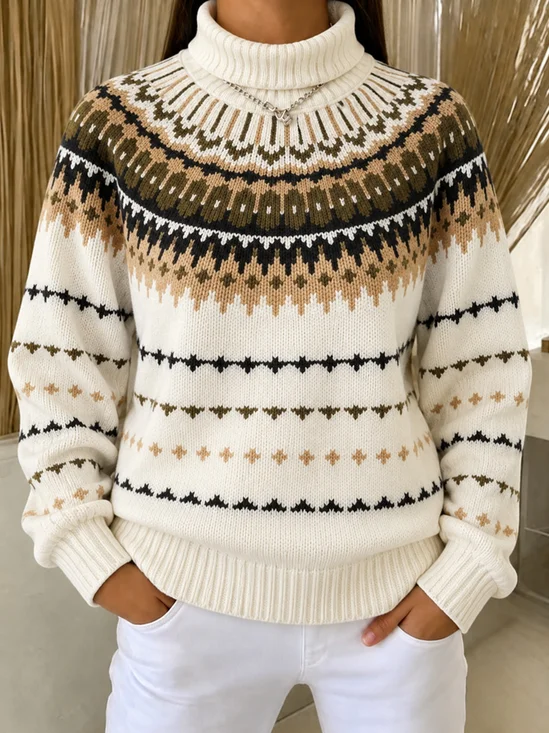 Fair Isle Ethnic Turtleneck  Sweater