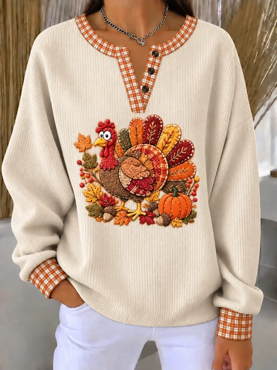 Henley Collar Casual Sweatshirt