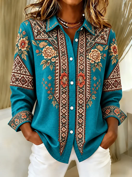 Loose Casual Wild West Shirt Collar Shirt