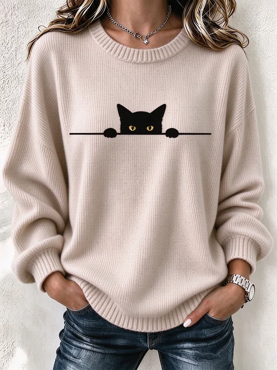 Regular Fit Printing Cat Vintage Top