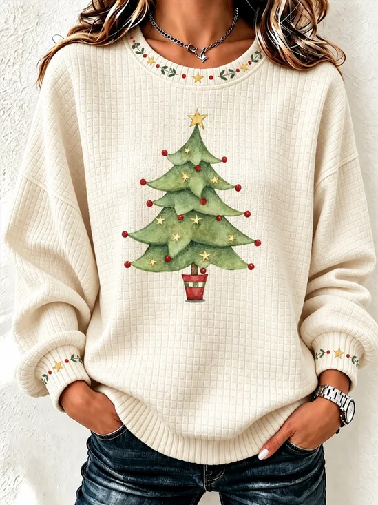 Crew Neck Christmas Tree Casual Sweatshirt