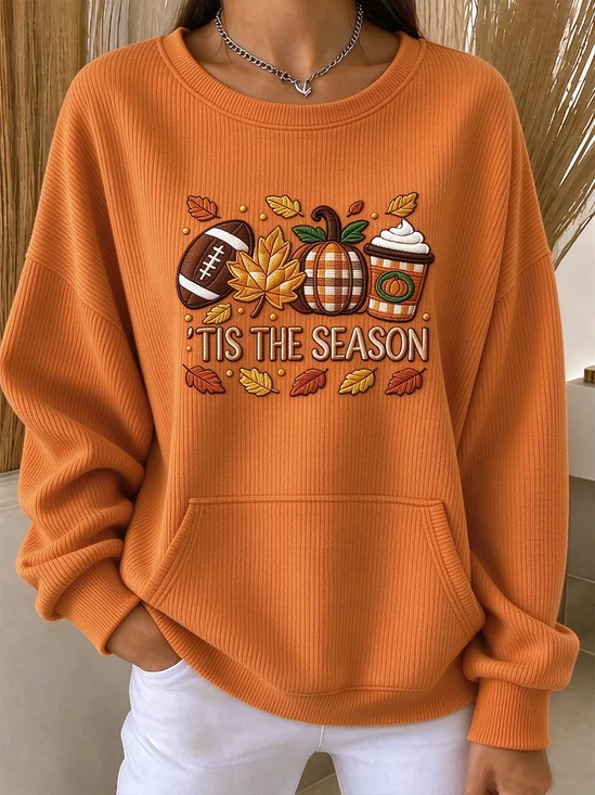 Pumpkin Pattern Casual Regular Fit Pocket Stitching Sweatshirt