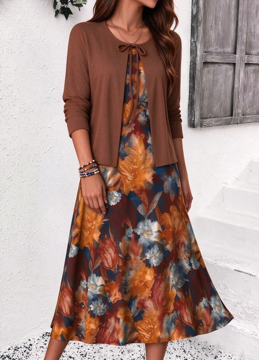 Floral Casual Tie Neck Two-Piece Set