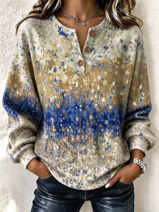Henley Collar Regular Fit Vintage Sweatshirt