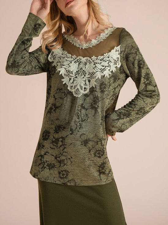 V Neck Casual Long Sleeve Floral Top