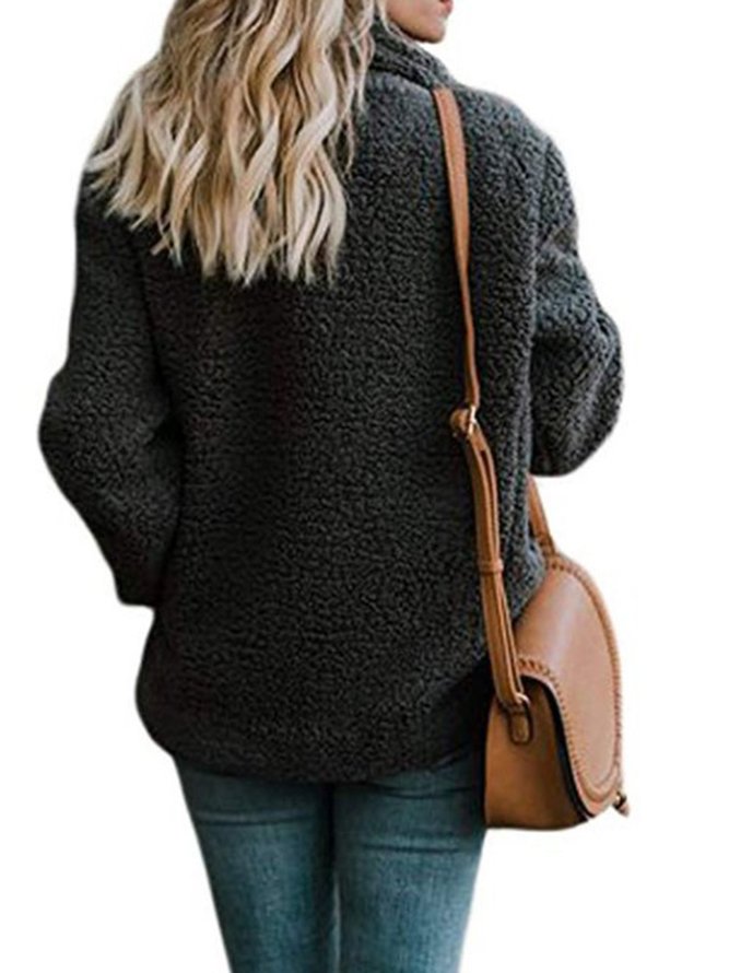 Fleece Fluffy Shawl Collar  Buttoned Winter Teddy Bear Coat