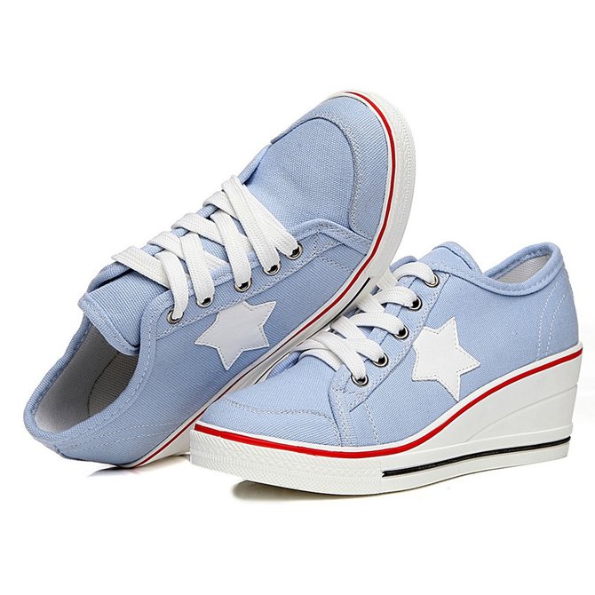 Plus Size Lace-up Canvas Shoes Athletic Wedge Heel Sneakers | zolucky