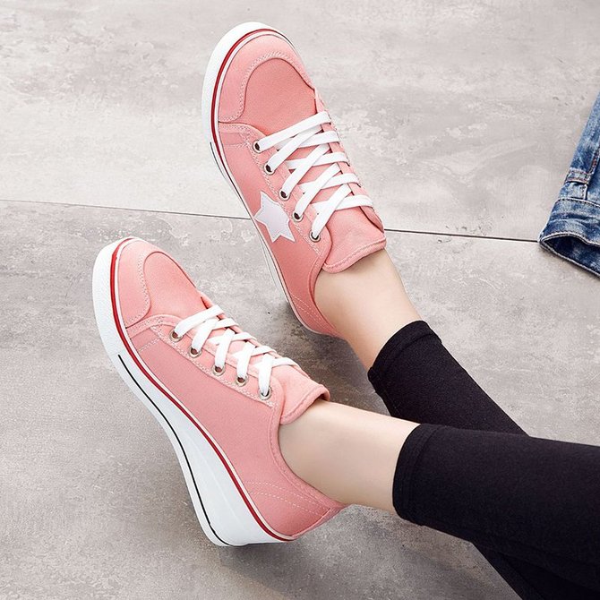 Plus Size Lace-up Canvas Shoes Athletic Wedge Heel Sneakers | zolucky