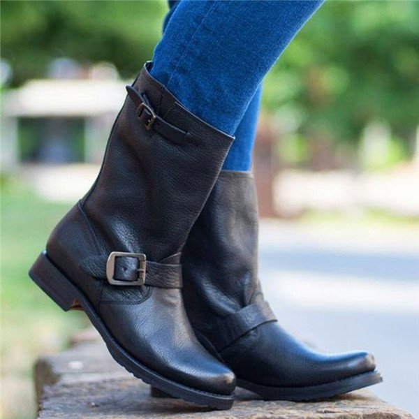 zolucky All Season Low Heel Daily Adjustable Buckle Boots | zolucky