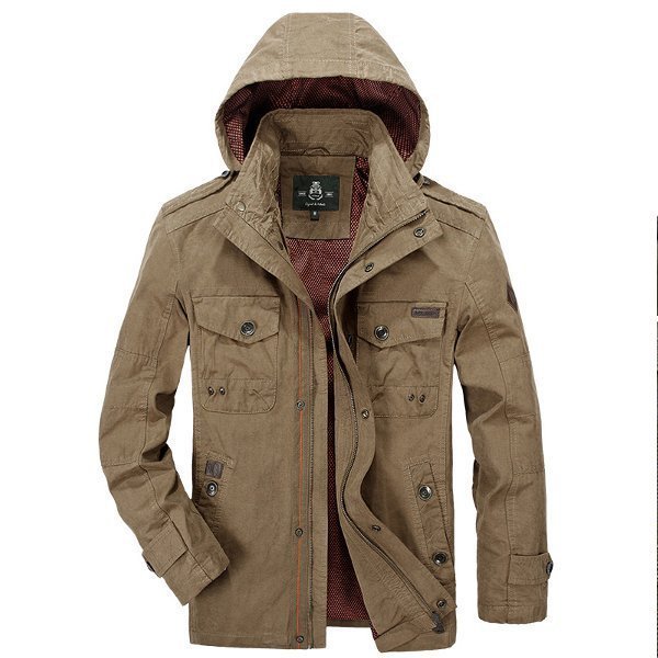 Military Hooded Mutil Pockets Solid Color Outdoor Coat Jacket for Men ...