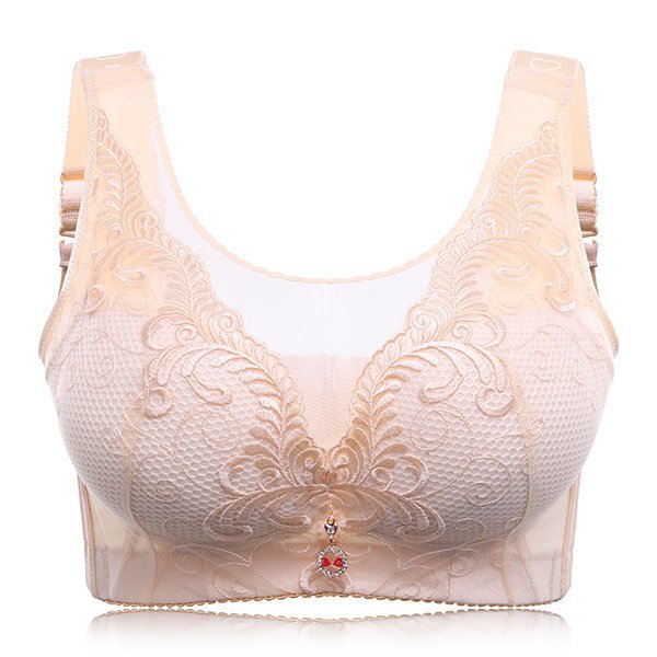 Embroidery Wireless Full Busted Anti Sagging Cami Bras | zolucky