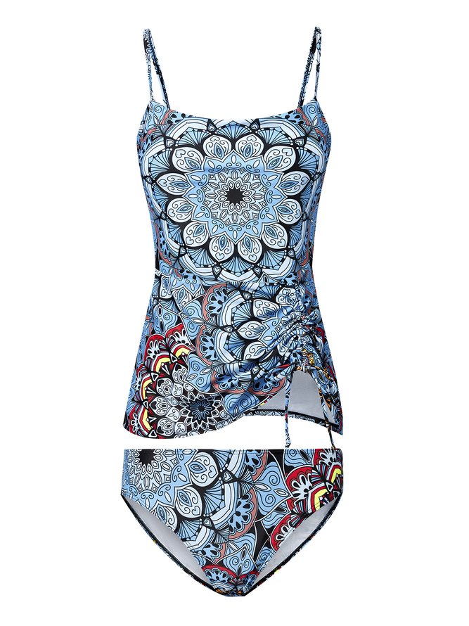 Vacation Ethnic Printing Scoop Neck Tankinis Two-Piece Set