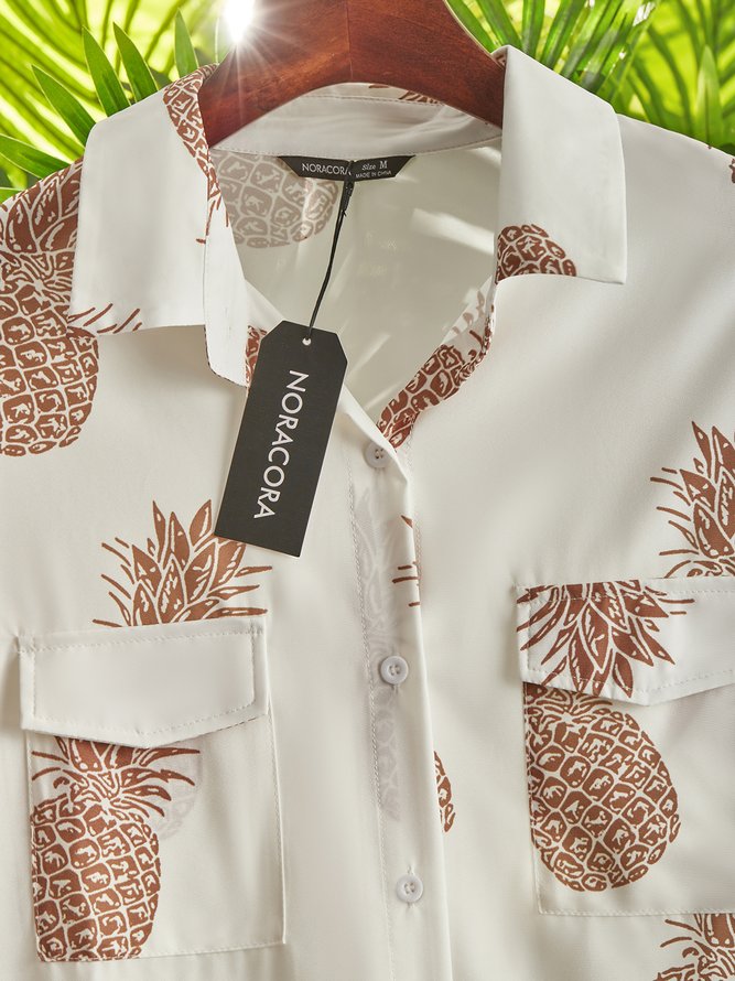 Casual Pineapple Shirt Collar Long Sleeve Blouse