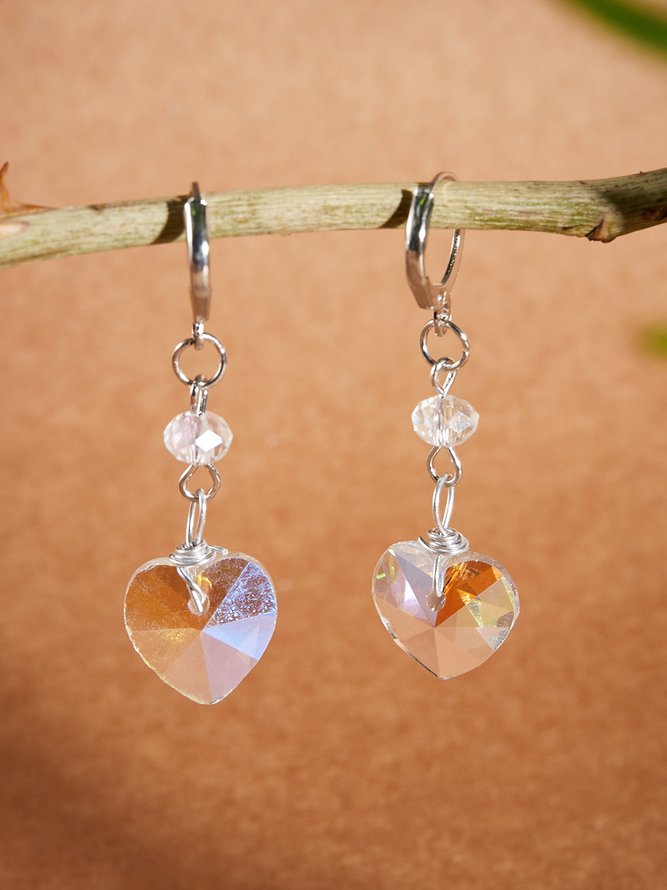 Ethnic Colorful Crystal Heart Shape Earrings Vintage Jewelry