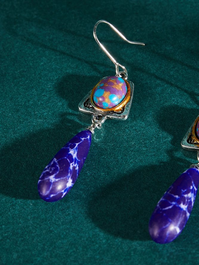 Retro Natural Blue Gemstone Drop Earrings Ethnic Style Casual Women's Jewelry