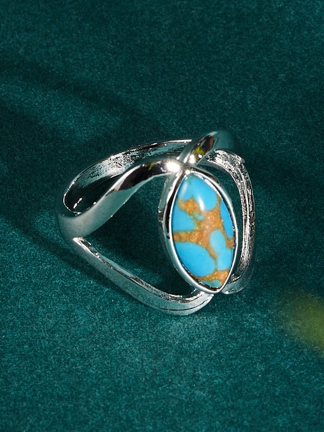 Ethnic Style Natural Turquoise Geometric Ring Vintage Jewelry