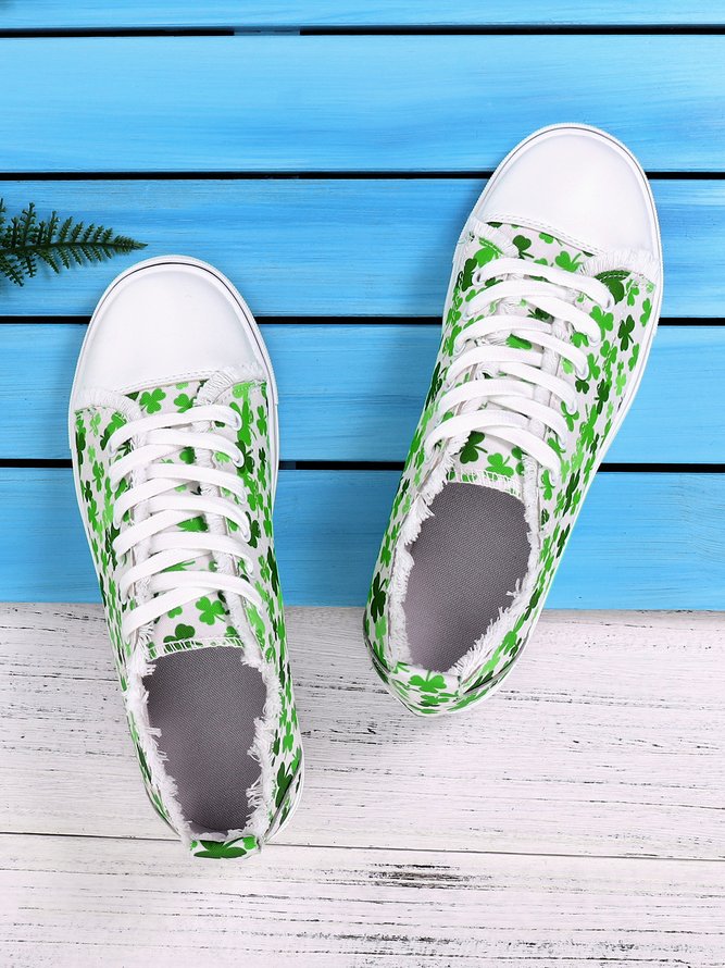 St. Patrick's Day Women's Casual Shamrock Printing Lace-Up Canvas Shoes