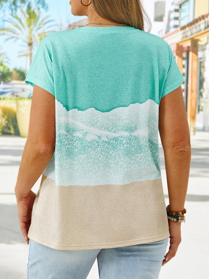 Plus Size Sea 3D Printing Vacation Casual Loosen Crew Neck Short Sleeve T-Shirt