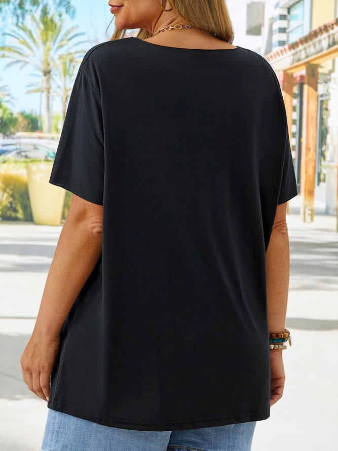 Plus Size Printed Crew Neck Short Sleeve Casual T-shirt