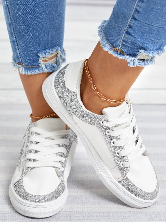 Silver Glitter Star Sneakers
