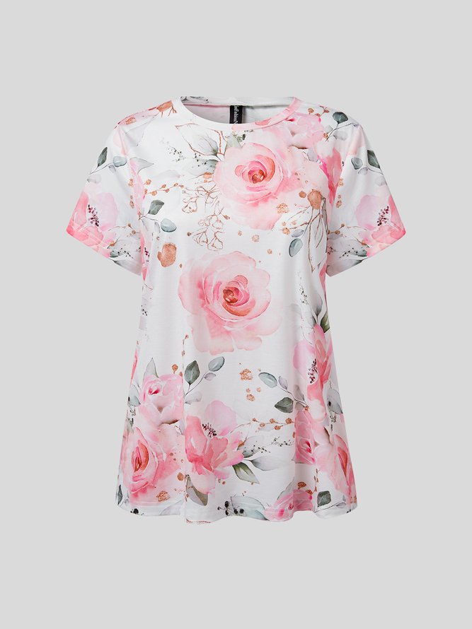 Crew Neck Floral Casual T-Shirt